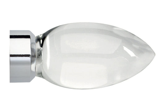 Hallis Neo Premium 35mm Clear Teardrop Metal Curtain Pole Finials (Pair) - Chrome
