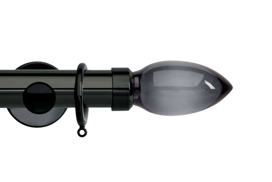 Hallis Neo Premium Smoke Teardrop 35mm Metal Curtain Pole - Black Nickel