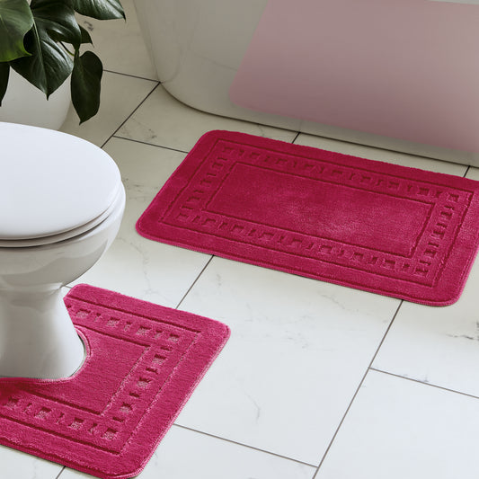 Catherine Lansfield Armoni Bath Mat and Pedestal Set - Hot Pink
