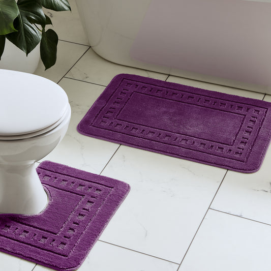 Catherine Lansfield Armoni Bath Mat and Pedestal Set - Plum