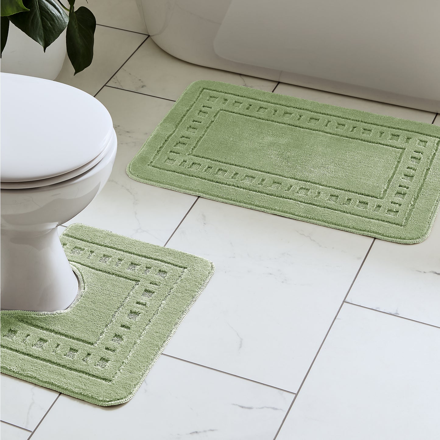 Catherine Lansfield Armoni Bath Mat and Pedestal Set - Sage Green