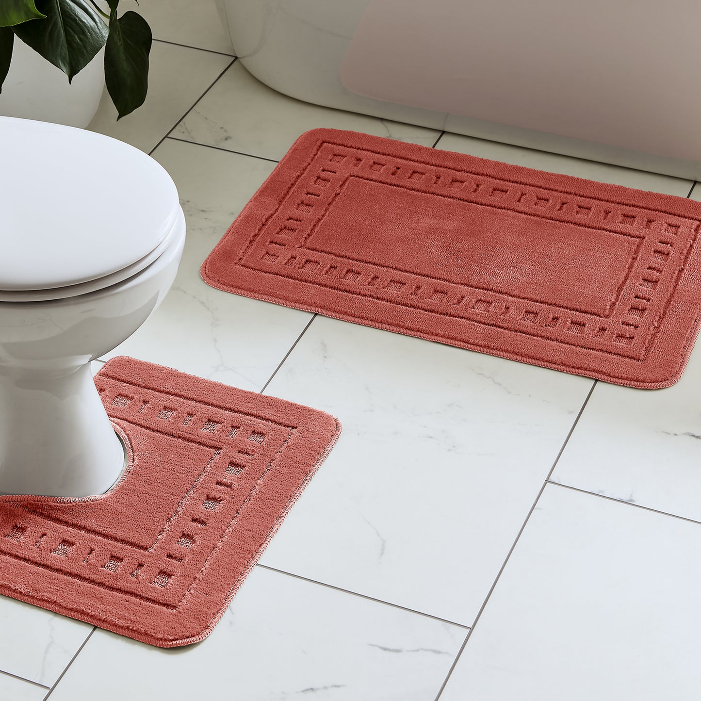 Catherine Lansfield Armoni Bath Mat and Pedestal Set - Terracotta