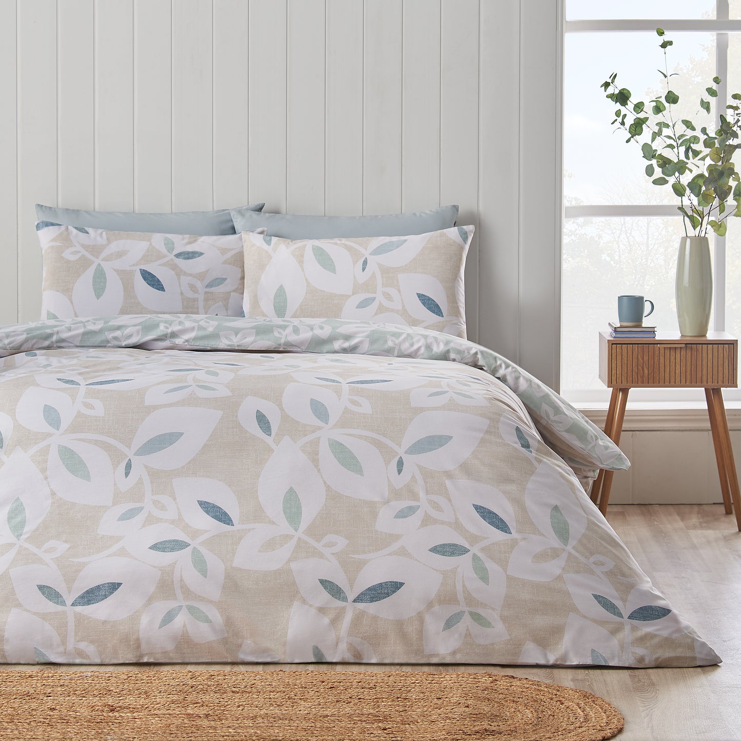 Catherine Lansfield Inga Leaf Duvet Cover Set - Natural