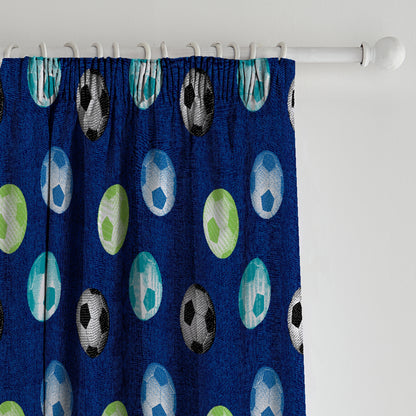 Catherine Lansfield Football Pencil Pleat Curtains - Blue