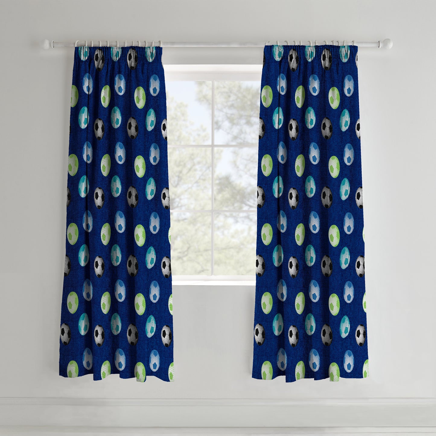 Catherine Lansfield Football Pencil Pleat Curtains - Blue