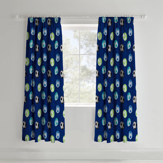 Catherine Lansfield Football Pencil Pleat Curtains - Blue