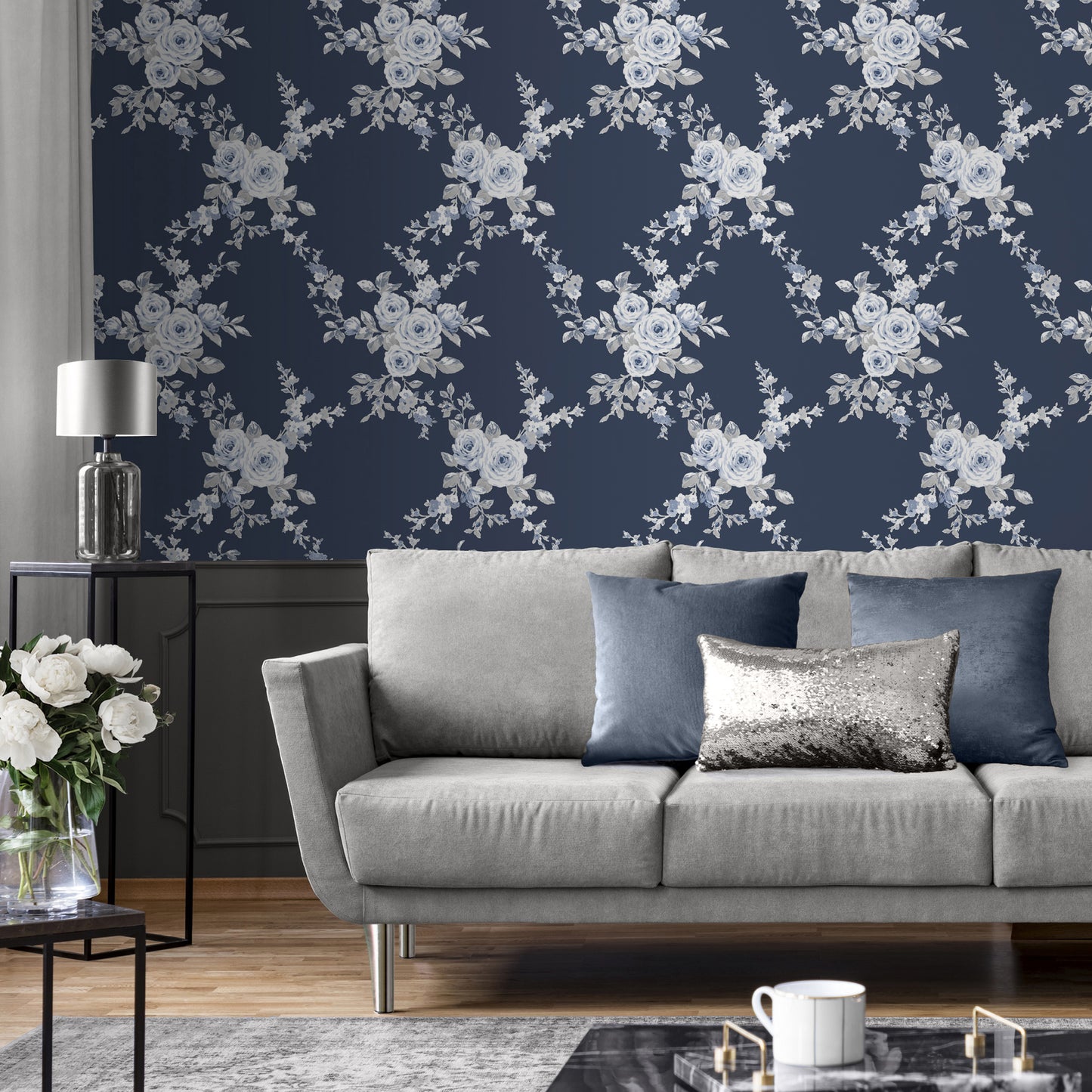 Catherine Lansfield Canterbury Wallpaper - Navy