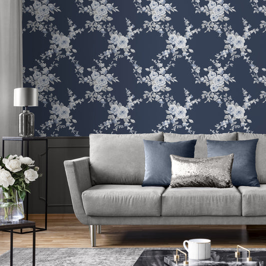 Catherine Lansfield Canterbury Wallpaper - Navy