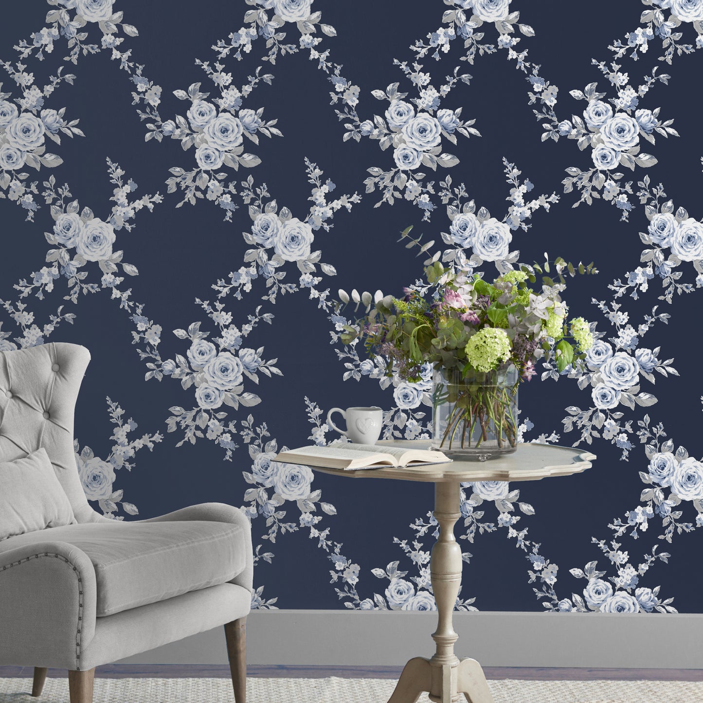 Catherine Lansfield Canterbury Wallpaper - Navy