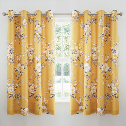 Catherine Lansfield Canterbury Eyelet Curtains - Ochre