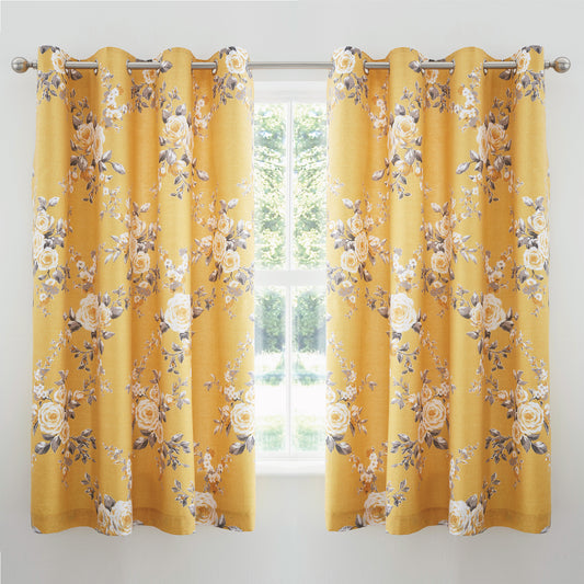 Catherine Lansfield Canterbury Eyelet Curtains - Ochre