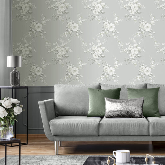 Catherine Lansfield Canterbury Wallpaper - Sage Green