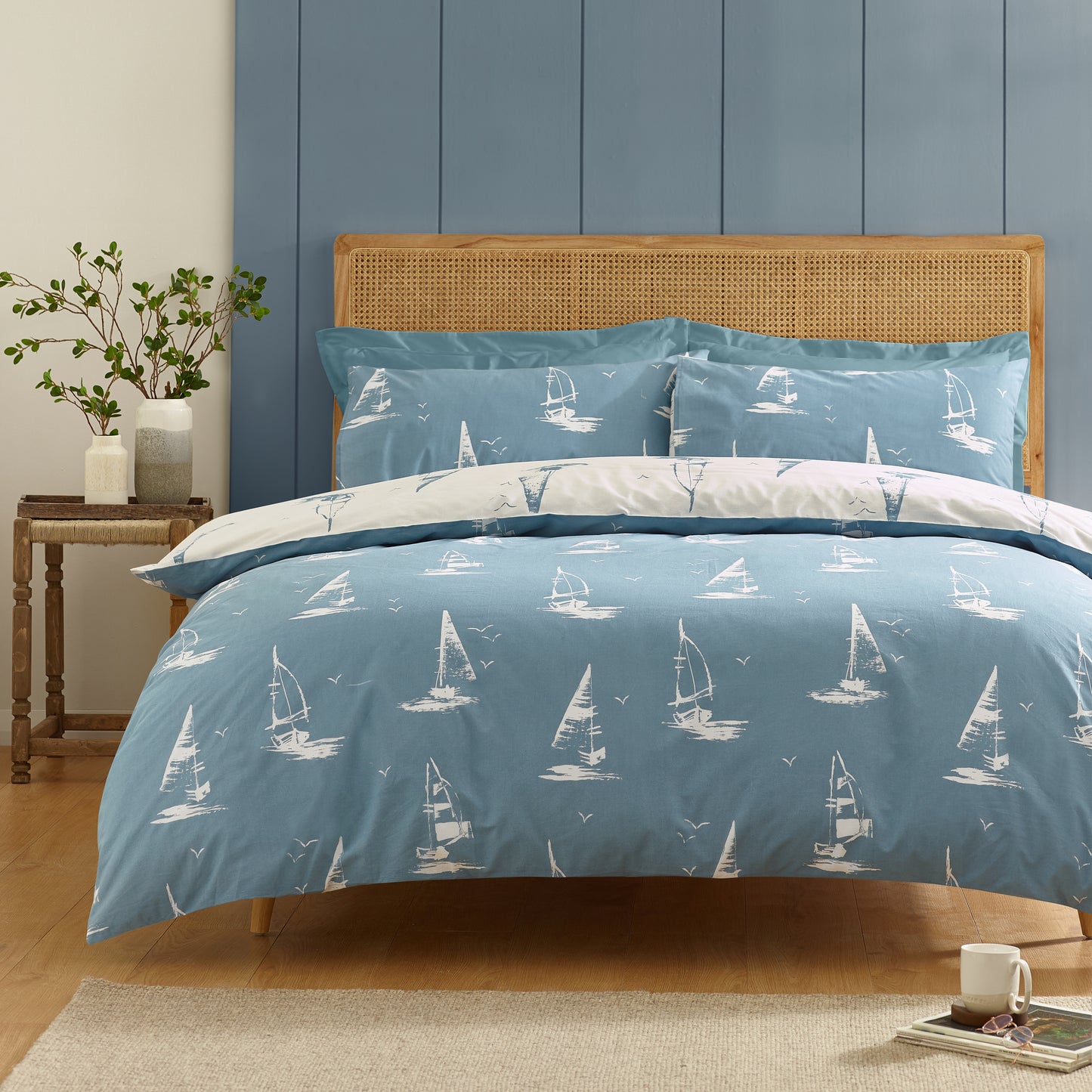 Catherine Lansfield Salcombe Boats Duvet Cover Set - Soft Blue
