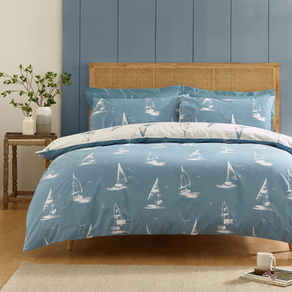 Catherine Lansfield Salcombe Boats Duvet Cover Set - Soft Blue