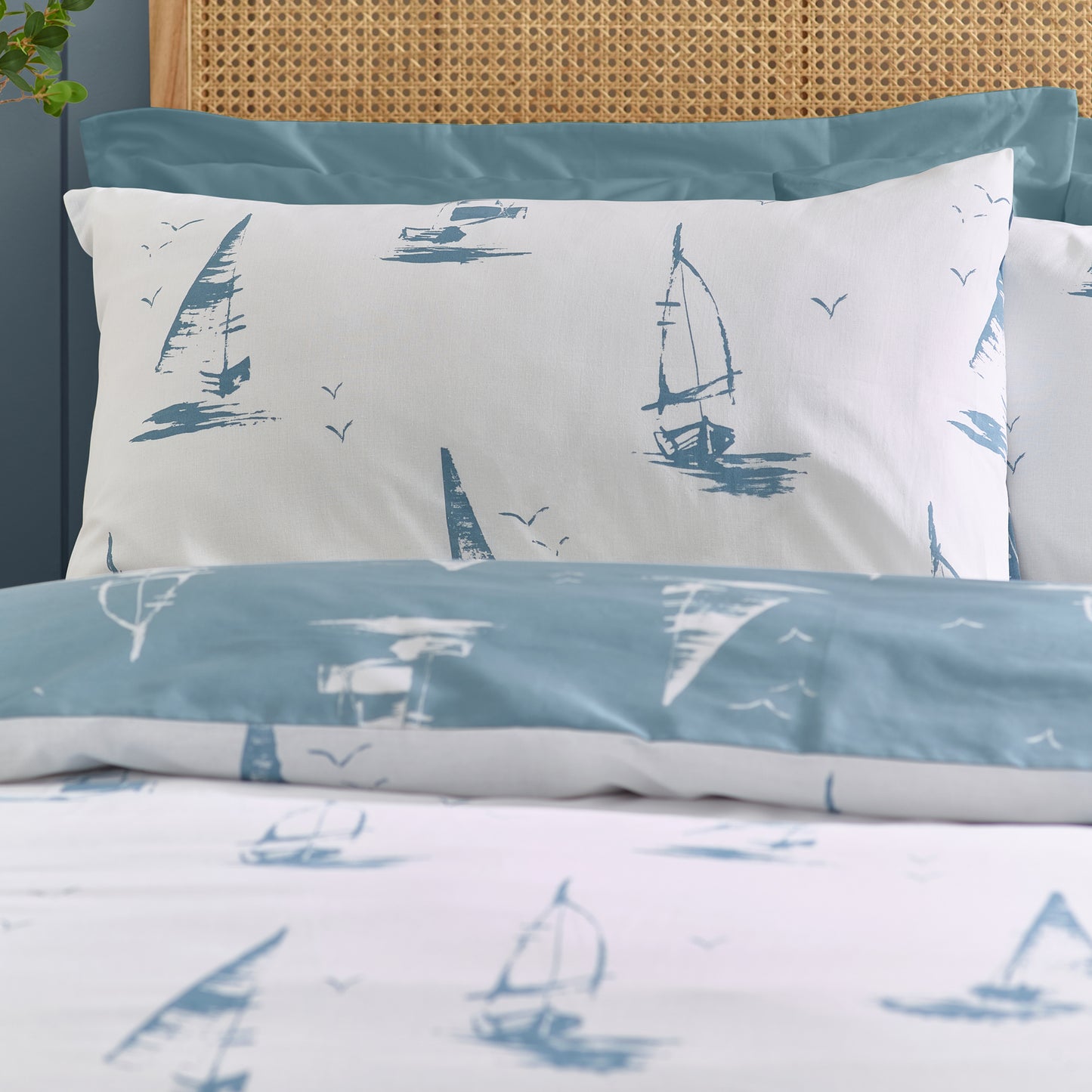 Catherine Lansfield Salcombe Boats Duvet Cover Set - Soft Blue