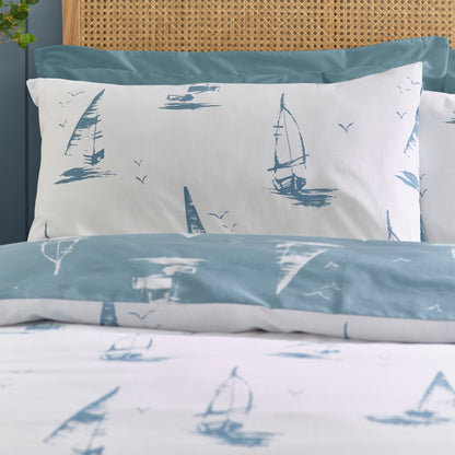 Catherine Lansfield Salcombe Boats Duvet Cover Set - Soft Blue