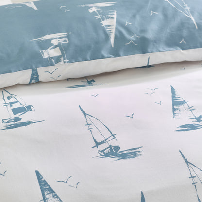 Catherine Lansfield Salcombe Boats Duvet Cover Set - Soft Blue