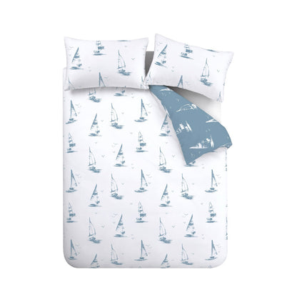 Catherine Lansfield Salcombe Boats Duvet Cover Set - Soft Blue