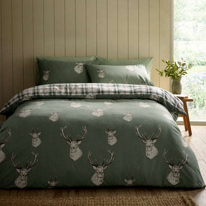 Catherine Lansfield Stag Duvet Cover Set - Soft Green