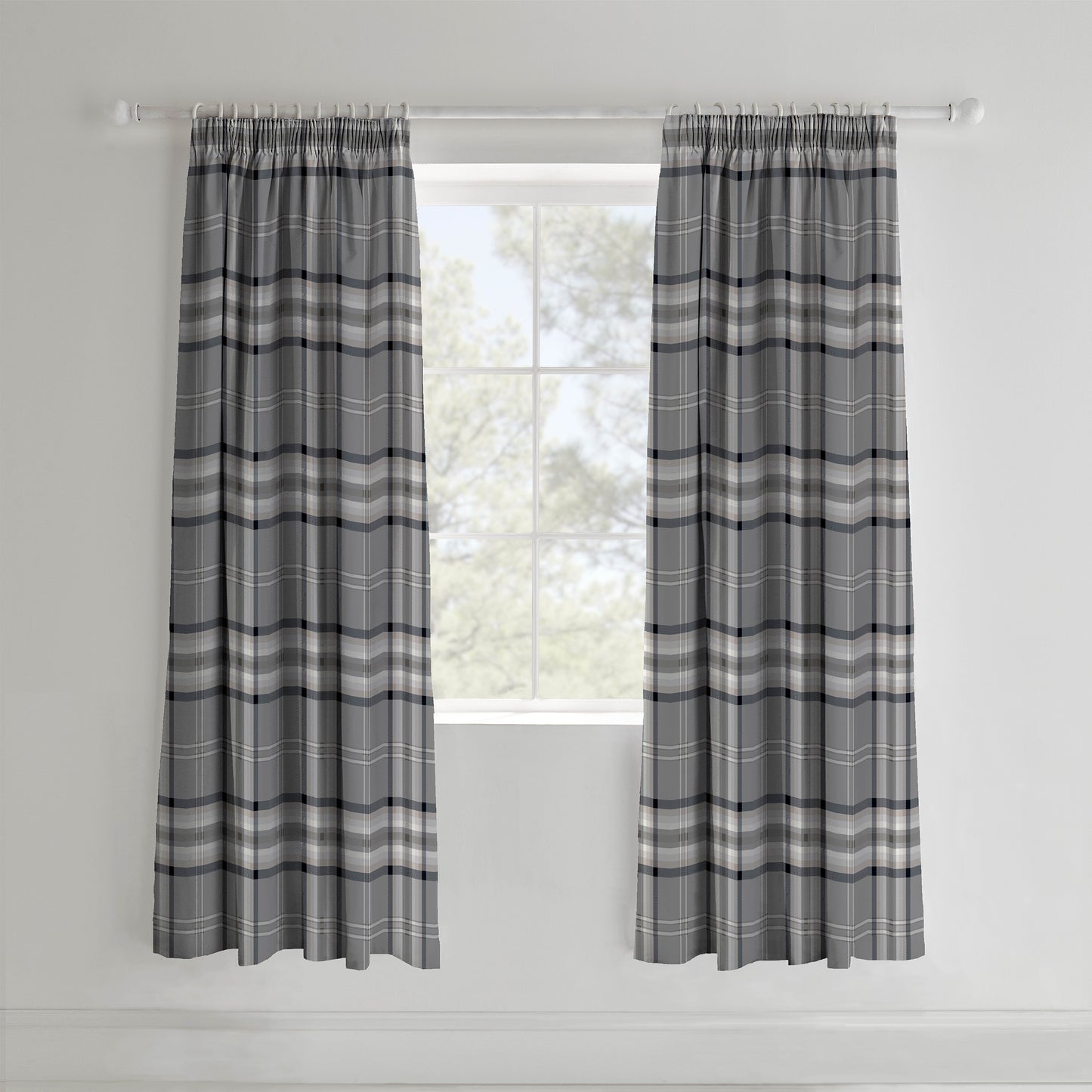 Catherine Lansfield Kelso Pencil Pleat Curtains - Charcoal