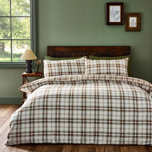 Catherine Lansfield Kelso Check Duvet Cover Set - Burnt Orange