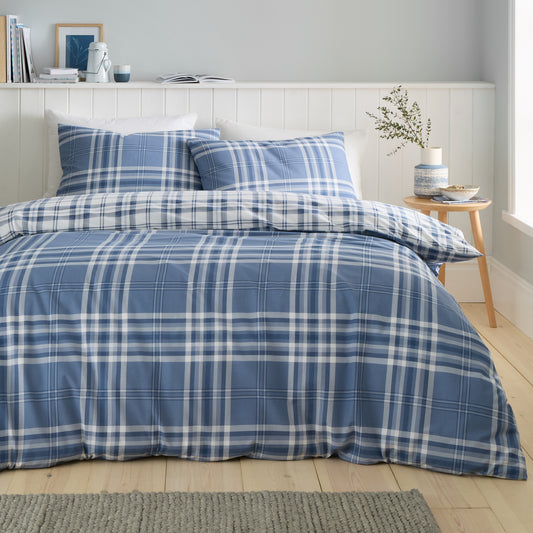 Catherine Lansfield Kelso Check Duvet Cover Set - Lansfield Blue