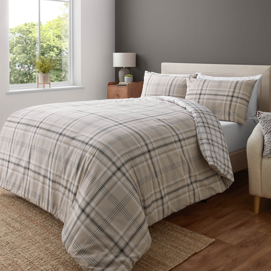 Catherine Lansfield Kelso Check Duvet Cover Set - Natural