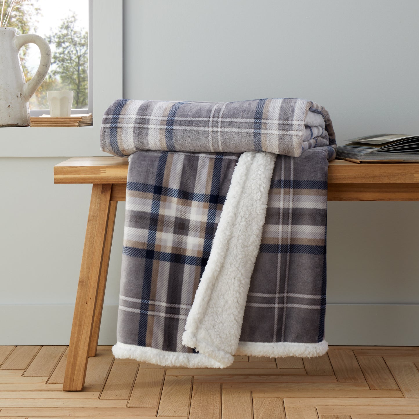 Catherine Lansfield Kelso Check Throw - Charcoal