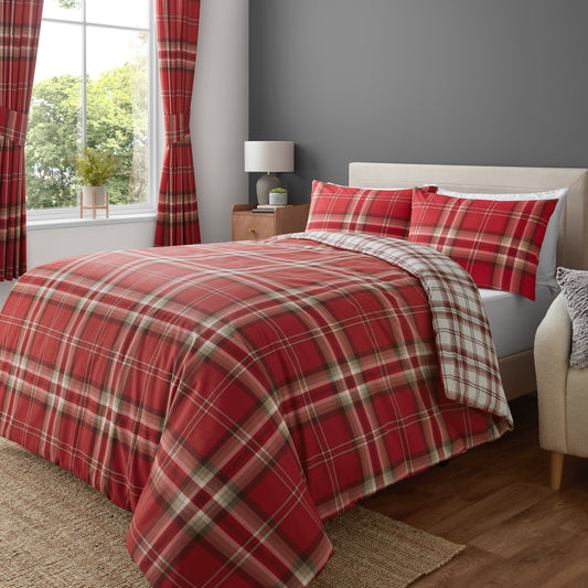 Catherine Lansfield Kelso Check Duvet Cover Set - Red