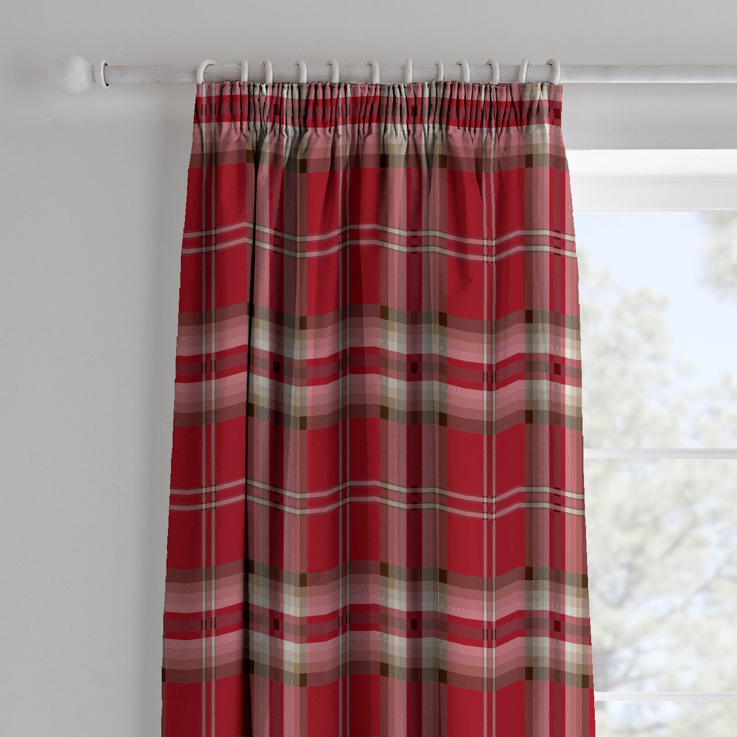 Catherine Lansfield Kelso Pencil Pleat Curtains - Red