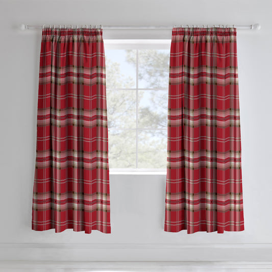Catherine Lansfield Kelso Pencil Pleat Curtains - Red