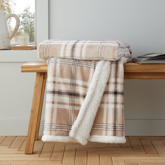Catherine Lansfield Kelso Check Throw - Natural