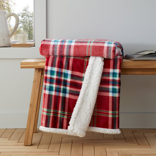 Catherine Lansfield Kelso Check Throw - Red