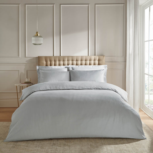 Catherine Lansfield 300TC Satin Stripe Duvet Cover Set - Grey