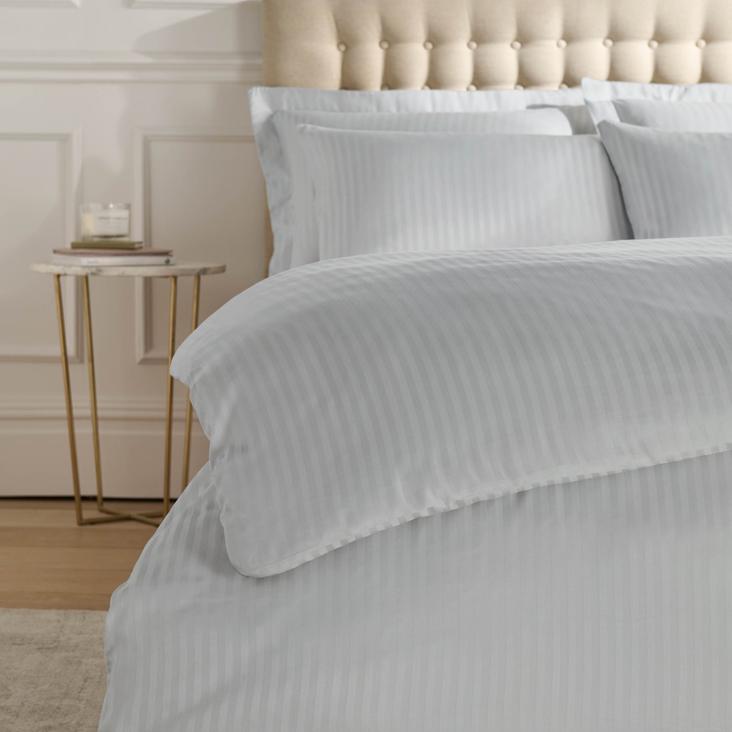 Catherine Lansfield 300TC Satin Stripe Duvet Cover Set - Grey