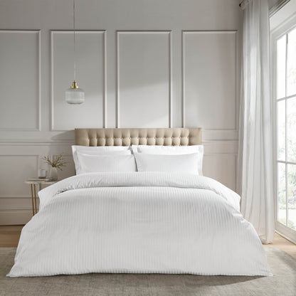 Catherine Lansfield 300TC Satin Stripe Duvet Cover Set - White