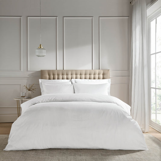 Catherine Lansfield 300TC Satin Stripe Duvet Cover Set - White