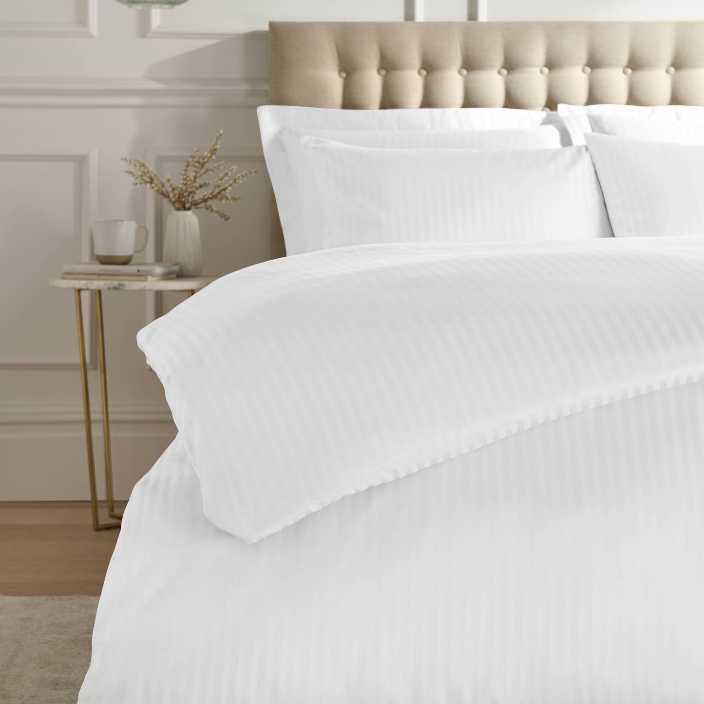 Catherine Lansfield 300TC Satin Stripe Duvet Cover Set - White