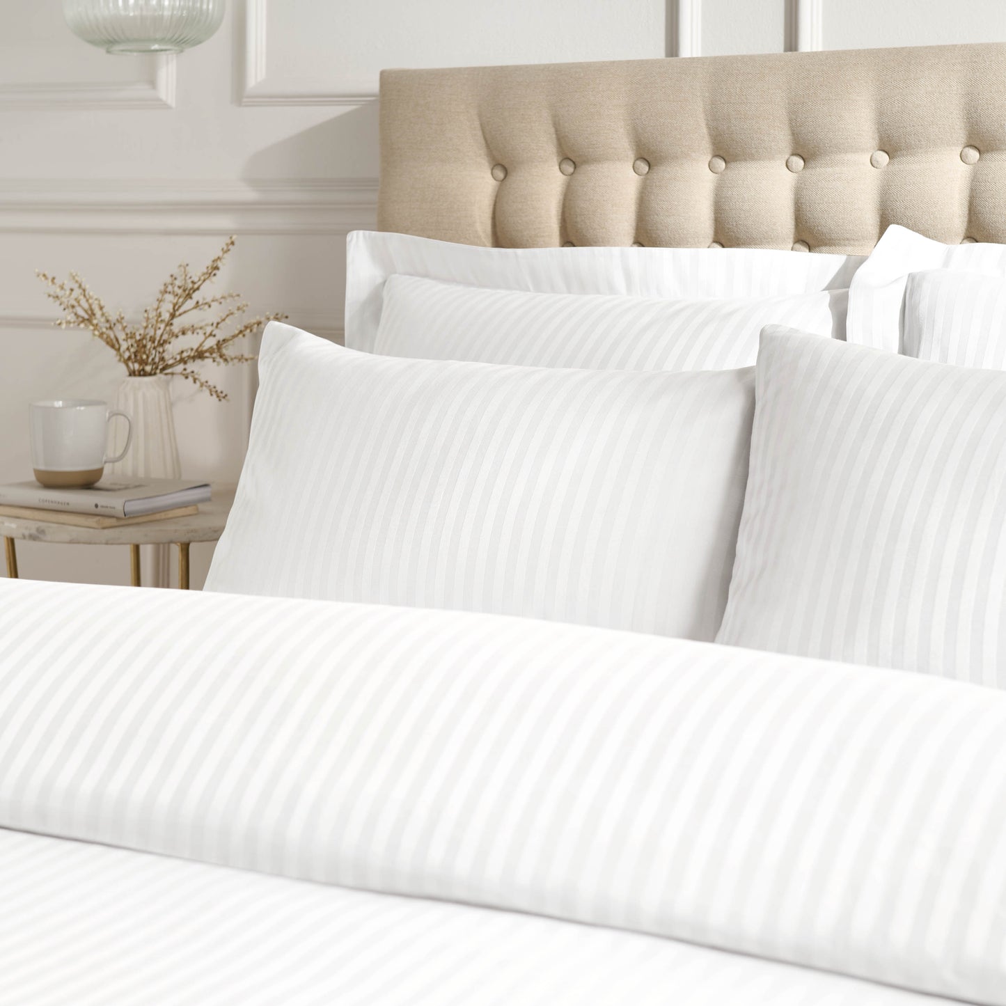 Catherine Lansfield 300TC Satin Stripe Fitted Sheet - White