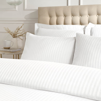 Catherine Lansfield 300TC Satin Stripe Fitted Sheet - White