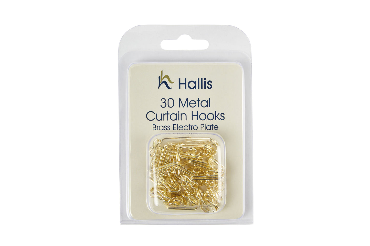 Hallis Brass Plated Metal Curtain Hooks (Pack of 30)
