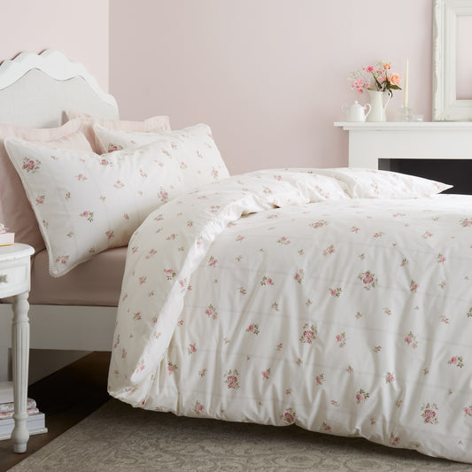 Bianca Vintage Rosebud Lace Duvet Cover Set - Cream
