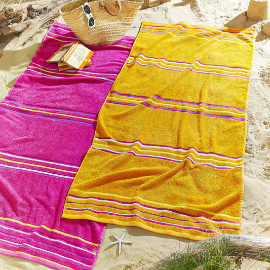 Catherine Lansfield Rainbow Hot Pink & Orange Beach Towels (Twin pack)