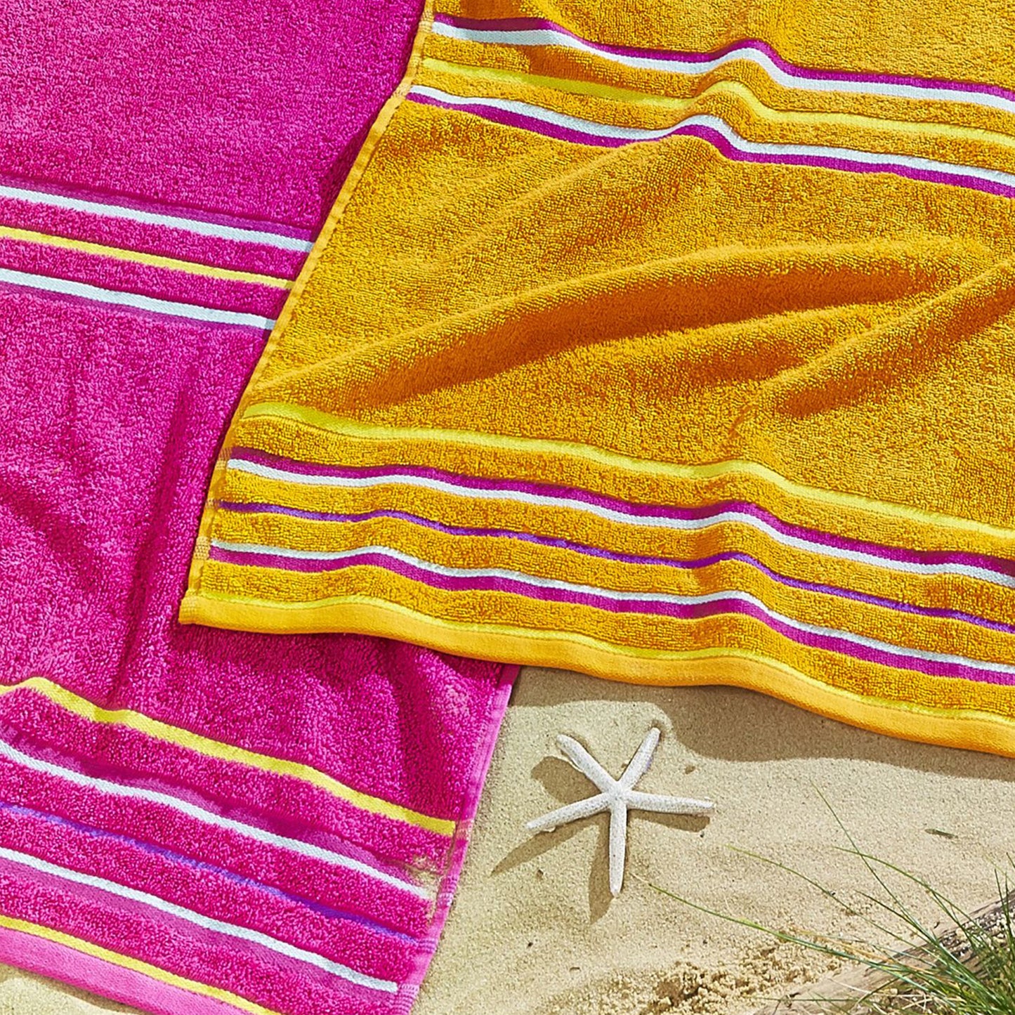 Catherine Lansfield Rainbow Hot Pink & Orange Beach Towels (Twin pack)