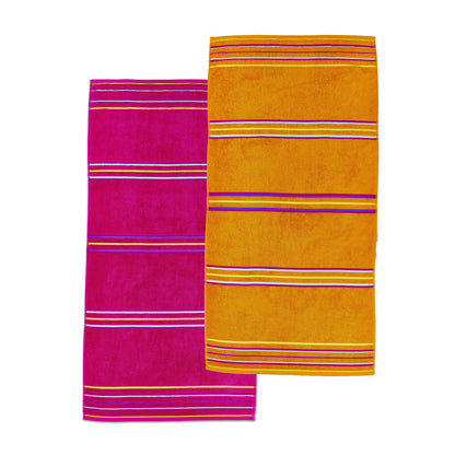 Catherine Lansfield Rainbow Hot Pink & Orange Beach Towels (Twin pack)
