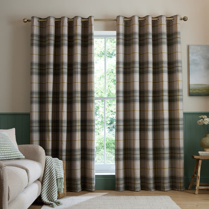 Catherine Lansfield Brushed Woven Glencoe Check Eyelet Curtains - Green