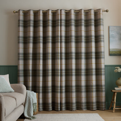 Catherine Lansfield Brushed Woven Glencoe Check Eyelet Curtains - Green
