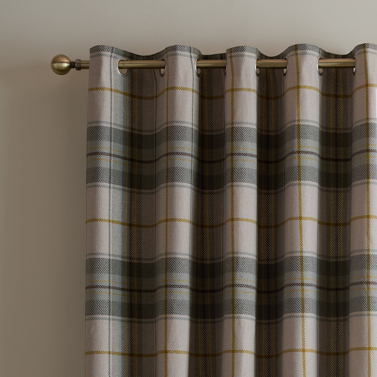 Catherine Lansfield Brushed Woven Glencoe Check Eyelet Curtains - Green
