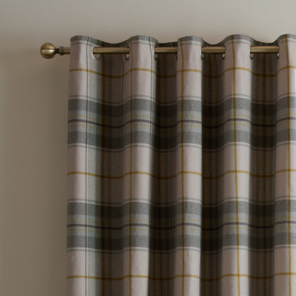 Catherine Lansfield Brushed Woven Glencoe Check Eyelet Curtains - Green