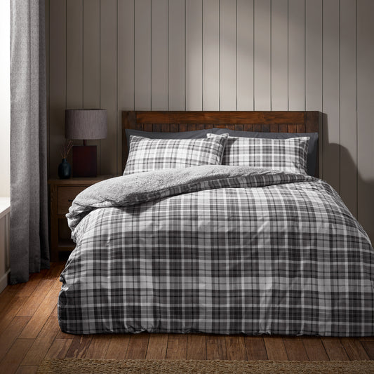 Catherine Lansfield Cosy Sherpa Check Duvet Cover Set - Grey